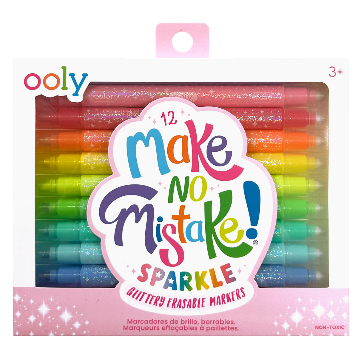Packaging of Oolly make no mistake! sparkle glittery fusible markers with colorful design.
